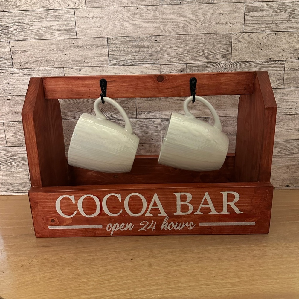 Wooden Cocoa Bar caddy with Mugs